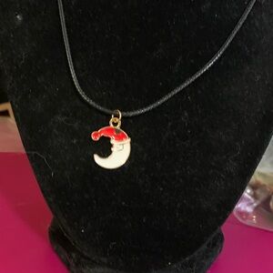 Charming Crescent Moon Necklace with Red Accent. Santa
